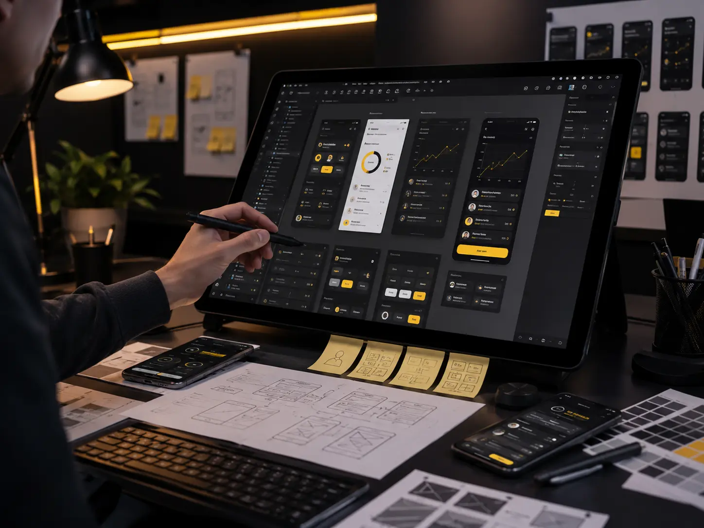 Designer planning user interface screens and product experience